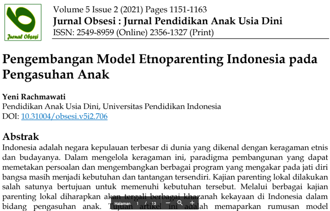Pengembangan Model Etnoparenting Indonesia pada Pengasuhan Anak